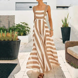 Fashion Striped Printed Simple Comfortable Sling Long Dress - WOMONA.COM