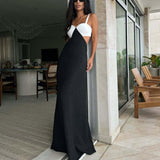 Color Contrast Patchwork Suspender Dress