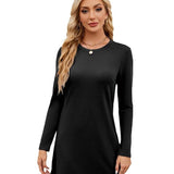 Round Neck Slit Hemline At Hem Long Sleeve Casual Dress