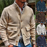 Jacket Men's Stand Collar Solid Color Top - WOMONA.COM