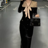 Winter New Long Sleeve Bowknot Single-breasted Slim Fit Skirt