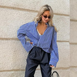 French Style Blue Striped Shirt Design Sense Niche - WOMONA.COM