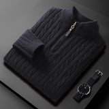 Fall Winter Men Half Zip Sweater Diamond Lattice Sweater - WOMONA.COM