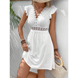 Elastic See-through Lace Butterfly Sleeve Dress