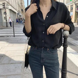 Long Sleeve White Shirt Women's Blouse Chiffon Professional - WOMONA.COM