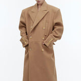 Three Dimensional Deconstruction Shoulder Pad Woolen Long Coat - WOMONA.COM
