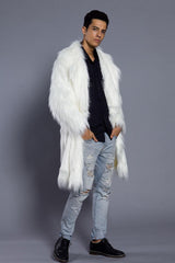Men's Overcoat Faux Fur Coat Long Trench Coat - WOMONA.COM
