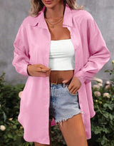 Fashion Loose Candy Color Long Sleeve Shirt Top - WOMONA.COM