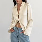 Loose Apricot Cardigan Top Women's Clothing - WOMONA.COM