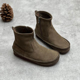 Flat Round Head Side Zipper Leather Ankle Boots For Women - WOMONA.COM