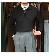 Men's Pullover Long Sleeve Knit Shirt Zipper - WOMONA.COM