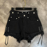 Lace-up Frayed Cross Flower & Pattern Sweet Cool Denim Shorts For Women - WOMONA.COM