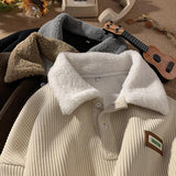 Men's Fleece-lined Thick Corduroy Polo Collar Sweater - WOMONA.COM