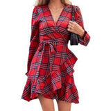 Puff Sleeve Ruffled Hem Drawstring Dress