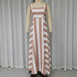 Fashion Striped Printed Simple Comfortable Sling Long Dress - WOMONA.COM