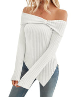 Long Sleeve Sweater Slim Cute Split Shirts Dressy Tops - WOMONA.COM