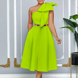 New Fashion Oblique Shoulder Bow Party Dress - WOMONA.COM