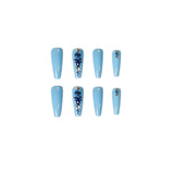 Fake Nails Full Diamond Series Wear Dark Blue White - WOMONA.COM