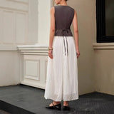Elastic Waist A- Line Dress White Pleated Casual Skirt