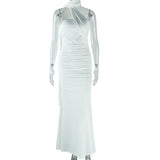 Pure Color Halter Sexy Backless Ribbon Split Dress