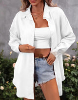 Fashion Loose Candy Color Long Sleeve Shirt Top - WOMONA.COM