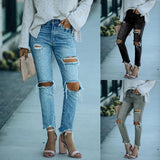 Denim Holes Sexy Trousers - WOMONA.COM