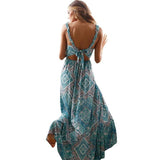 Sexy V-neck Printed Lace Slit Long dress - WOMONA.COM