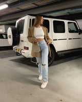 Rolled Edge Mopping Jeans - WOMONA.COM