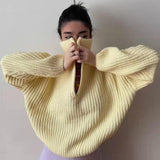 Zipper Knitted Casual Pullover - WOMONA.COM