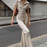 Backless Lapel Button Jumpsuit - WOMONA.COM