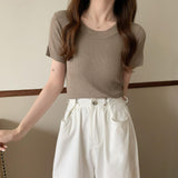 Ice Silk Knit Short Sleeve - WOMONA.COM