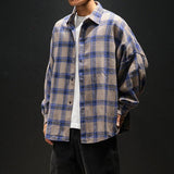 Plaid casual long sleeve shirt men - WOMONA.COM