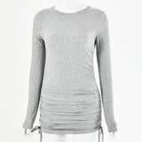 Long Sleeve Drawstring Dress - WOMONA.COM