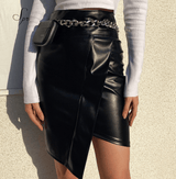 OFFICE EXECUTIVE BLACK FAUX LEATHER SKIRT - WOMONA.COM