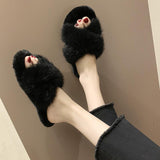 Cross fur slippers - WOMONA.COM