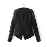 Stitching cropped leather jacket - WOMONA.COM