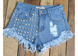 Denim high waist shorts - WOMONA.COM