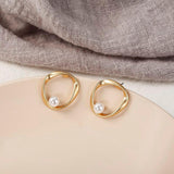 Personality Irregular Round Pearl Earrings - WOMONA.COM