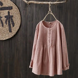 Cotton and linen round neck pullover - WOMONA.COM