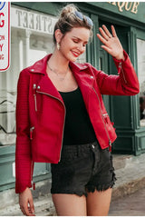 Irregular cuff leather jacket - WOMONA.COM
