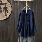 Cotton and linen round neck pullover - WOMONA.COM