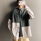 Japanese plaid stitching shirt men - WOMONA.COM