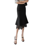 Black Lace Panel Ruffle Skirt - WOMONA.COM