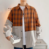 Japanese plaid stitching shirt men - WOMONA.COM