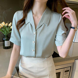 Summer Ladies Short Sleeve Chiffon Shirt Women - WOMONA.COM