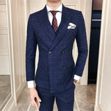 Three-Piece Korean Style Men's Plaid Slim Suit - WOMONA.COM