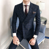 Three-Piece Korean Style Men's Plaid Slim Suit - WOMONA.COM