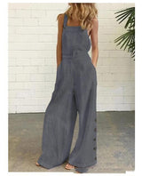Casual Wide-Leg Side Buckle Jumpsuit - WOMONA.COM