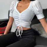 Retro Puff Sleeve Short Sleeve Top - WOMONA.COM