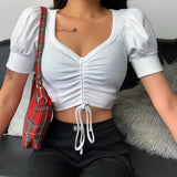 Retro Puff Sleeve Short Sleeve Top - WOMONA.COM